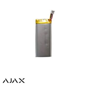Rechargeable lithium-polymer battery with yellow tape and a white connector on top, shown against a white background.