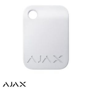 White Ajax tag with a circular hole in the top-left corner and AJAX branding at the bottom