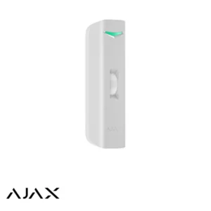 Witte draadloze deur-/raamcontactsensor met een klein groen lampje aan de bovenkant
