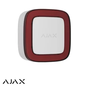 Rood apparaat met afgeronde hoeken en een wit binnenpaneel, met in het midden een vaag AJAX-logo.