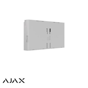 White rectangular AJAX wall-mounted security device with mounting slots and no visible display.